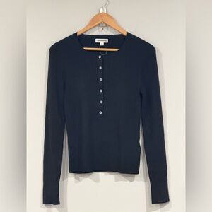 J. Crew Black Long Sleeve Tencel Silk Henley Sweater L NWT